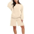 thumbnail image 1 of Fall Saving! Tuobarr Two Piece Sets for Women, Women Fashion Round-Neck Blouse Long Sleeve Tops Sweatshirt Shorts Casual Suit Sets Beige L, 1 of 8