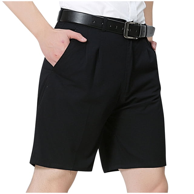 HOOMEUMY Men's Summer Straight Fit Shorts with Belt Loops Zip Fly Front Closure Side Slant Pockets Black 4