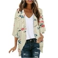 thumbnail image 1 of Fall Fashion Olyvenn Women's 3/4 Sleeve Floral Print Kimono Cardigan Loose Lightweight Chiffon Beach Cover Up Kimono Cardigan Bikini Coverups for Women Trendy Khaki 10, 1 of 5