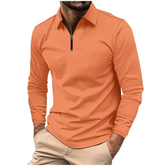 Fall Savings 2024! TAGOLD Men Fall Winter Sweater Tops Clearance,Men's Casual Solid Color Long Sleeved Zipper Striped Lapel Shirt Long Sleeve Turndown Collar Blouse