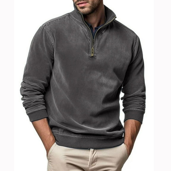 TAGOLD Men Fall Winter Sweater Tops,Men's Fashion Casual Solid Color Zipper Long Sleeve Stand Up Collar Blouse