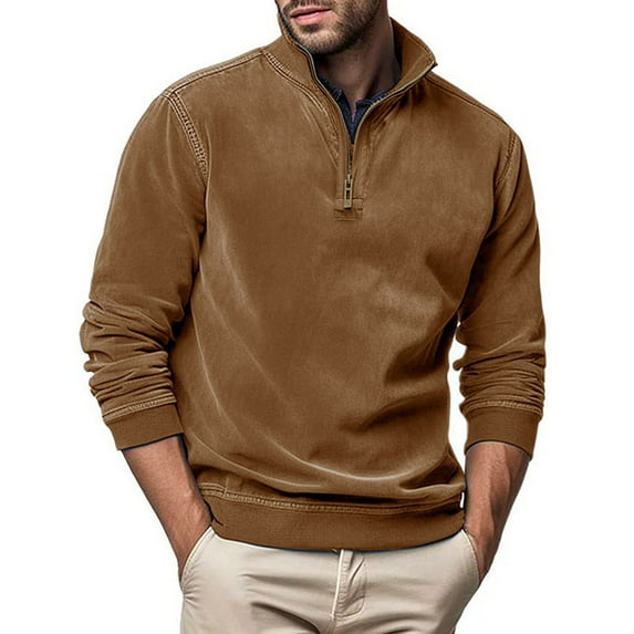 TAGOLD Men Fall Winter Sweater Tops,Men's Fashion Casual Solid Color Zipper Long Sleeve Stand Up Collar Blouse