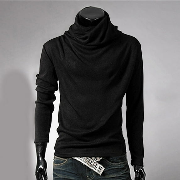 TAGOLD Men Fall Winter Sweater Tops,Men's Solid Color High Neck Pullover Long Sleeved Loose Base Shirt Top Sweater Turtleneck Sweater