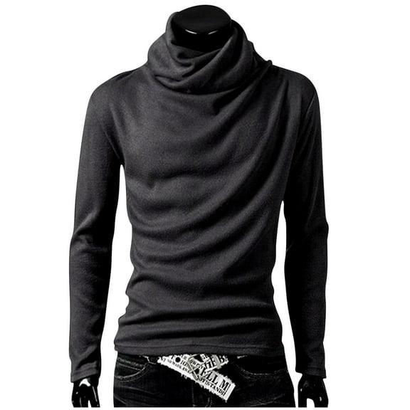 TAGOLD Men Fall Winter Sweater Tops,Men's Solid Color High Neck Pullover Long Sleeved Loose Base Shirt Top Sweater Turtleneck Sweater