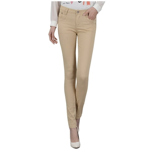 Fall 2024 UTSJKR Women's Stretch Skinny Jeans High Waist Denim Pencil Pants Full Length Trousers Skinny Jeans Pencil Pants for Women Khaki 33