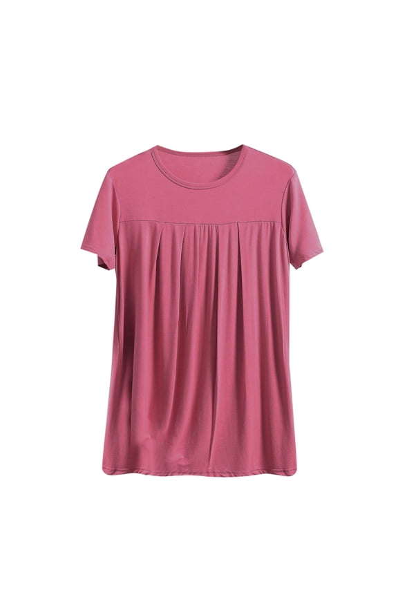 Pajama Tops for Women,Soft Sleepwear Shirts,Short Sleeve Tops Solid Color Loose Fitting Round Neck Casual Blouses Tunic Tops
