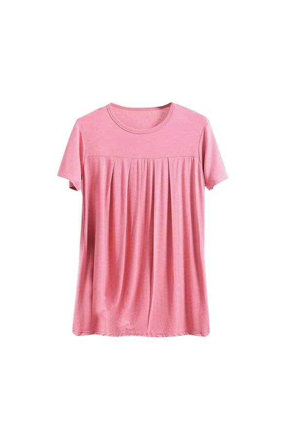 Pajama Tops for Women,Soft Sleepwear Shirts,Short Sleeve Tops Solid Color Loose Fitting Round Neck Casual Blouses Tunic Tops