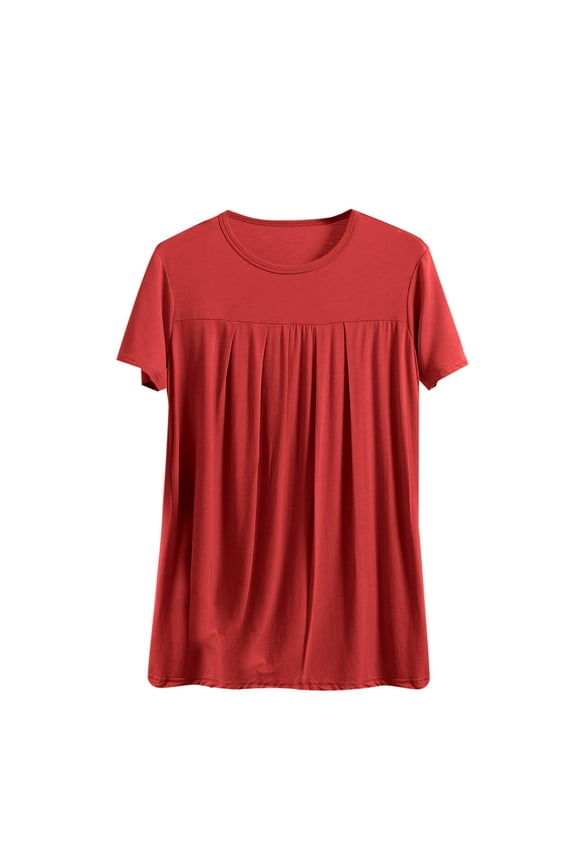 Pajama Tops for Women,Soft Sleepwear Shirts,Short Sleeve Tops Solid Color Loose Fitting Round Neck Casual Blouses Tunic Tops