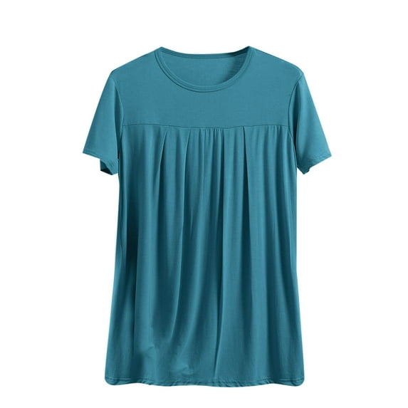 Akafmk Pajama Tops for Women,Soft Sleepwear Shirts,Short Sleeve Tops Solid Color Loose Fitting Round Neck Casual Blouses Tunic Tops