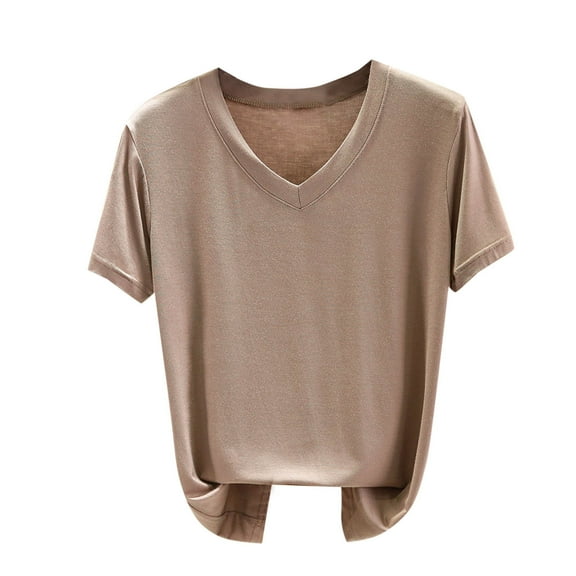 Akafmk Pajama Tops for Women,Soft Sleepwear Shirts,Short Sleeve Tops Solid Color Loose Fitting V-neck Casual Blouses Tunic Tops