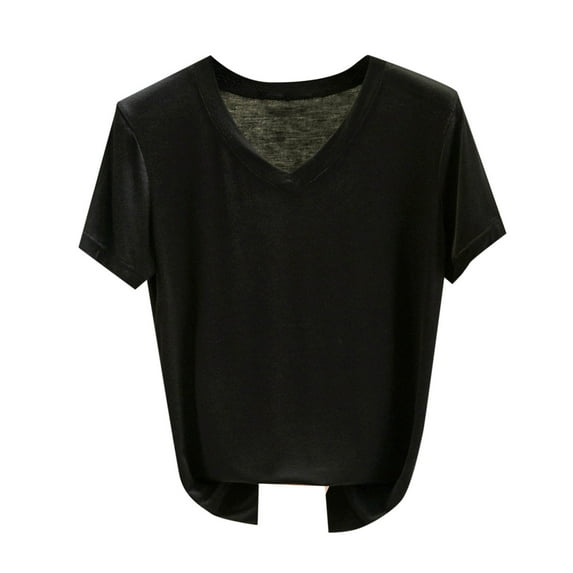 Akafmk Pajama Tops for Women,Soft Sleepwear Shirts,Short Sleeve Tops Solid Color Loose Fitting V-neck Casual Blouses Tunic Tops