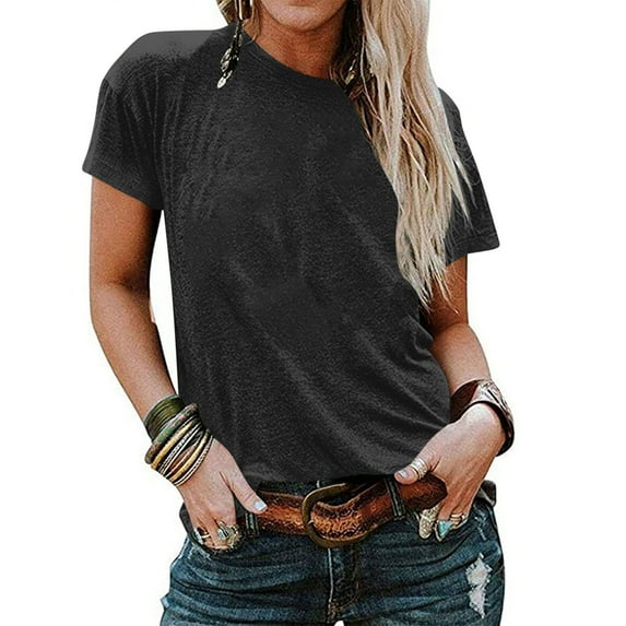 Akafmk Plus Size Women T Shirts,Womens Summer Tunic Tees,Short Sleeve Tops Solid Color Loose Fitting Round Neck Casual T Shirts