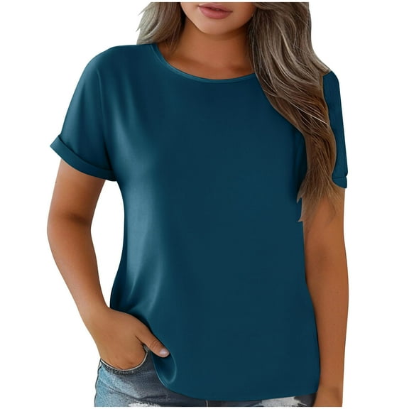 Akafmk Plus Size Women T Shirts,Womens Summer Tunic Tees,Short Sleeve Tops Solid Color Loose Fitting Round Neck Casual T Shirts