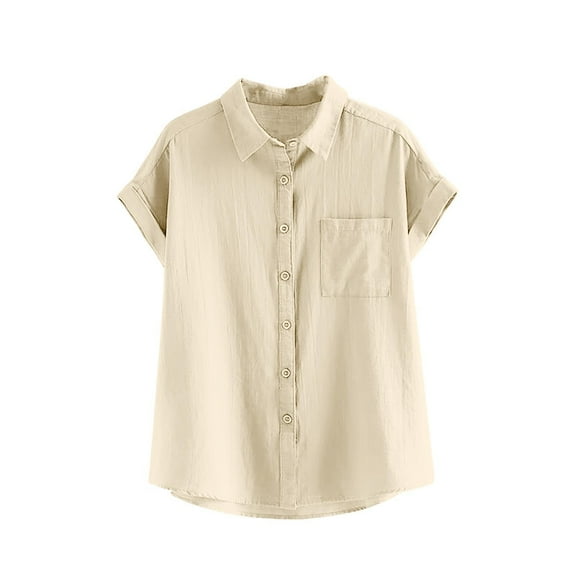 Akafmk Plus Size Womens Button Shirts,Dressy Blouses for Women Summer Tops,Short Sleeve Tops Solid Color Loose Fitting Turn Down Collar Chiffon Button Shirts