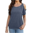 thumbnail image 1 of Akafmk Plus Size Womens Tops,Blouses for Women Summer Tops,Short Sleeve Tops Solid Color Loose Fitting Round Neck Cold Shoulder Blouses Tunic Tops, 1 of 4