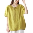 thumbnail image 1 of Akafmk Plus Size Womens Tops,Blouses for Women Summer Tops,Short Sleeve Tops Solid Color Loose Fitting Round Neck Linen Blouses Tunic Tops, 1 of 4