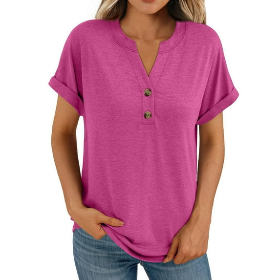 Akafmk Plus Size Womens Tops,Blouses for Women Summer Tops,Short Sleeve Tops Solid Color Loose Fitting V-neck Casual Blouses Tunic Tops