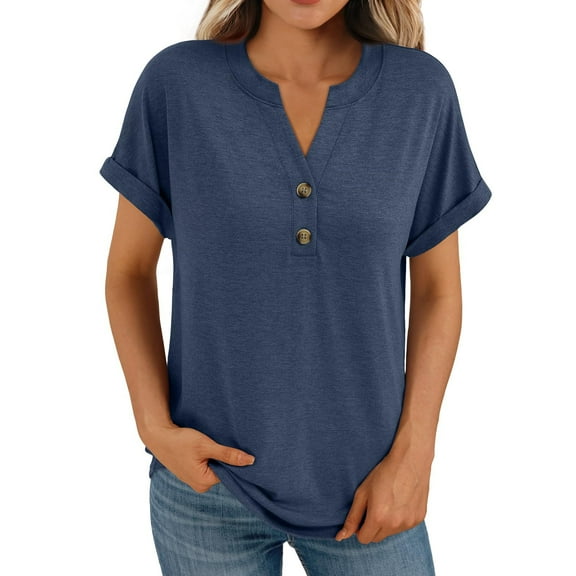 Akafmk Plus Size Womens Tops,Blouses for Women Summer Tops,Short Sleeve Tops Solid Color Loose Fitting V-neck Casual Blouses Tunic Tops