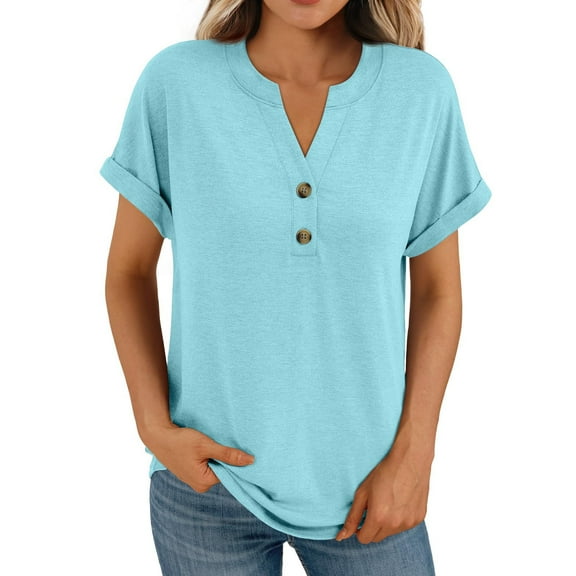 Akafmk Plus Size Womens Tops,Blouses for Women Summer Tops,Short Sleeve Tops Solid Color Loose Fitting V-neck Casual Blouses Tunic Tops