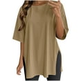 thumbnail image 1 of Akafmk Plus Size Womens Workout Tops,Athletic Tees Shirts,Short Sleeve Tops Solid Color Loose Fitting Round Neck Casual Gym Running Tops, 1 of 4