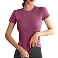thumbnail image 1 of Akafmk Plus Size Womens Workout Tops,Athletic Tees Shirts,Short Sleeve Tops Solid Color Slim Fitting Round Neck Casual Gym Running Tops, 1 of 4