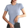thumbnail image 1 of Akafmk Plus Size Womens Workout Tops,Athletic Tees Shirts,Short Sleeve Tops Solid Color Slim Fitting Round Neck Casual Gym Running Tops, 1 of 4