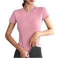 thumbnail image 1 of Akafmk Plus Size Womens Workout Tops,Athletic Tees Shirts,Short Sleeve Tops Solid Color Slim Fitting Round Neck Casual Gym Running Tops, 1 of 4