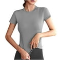 thumbnail image 1 of Akafmk Plus Size Womens Workout Tops,Athletic Tees Shirts,Short Sleeve Tops Solid Color Slim Fitting Round Neck Casual Gym Running Tops, 1 of 4