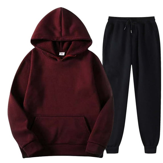 Fall for Savings ! BVnarty Discount Casual Suit for Women Comfy Lounge Casual Fashion Fall Winter Long Trousers Pullover Hoodies Sweatshirt Sweat Fall Set Solid Color Pocket Wine XXL