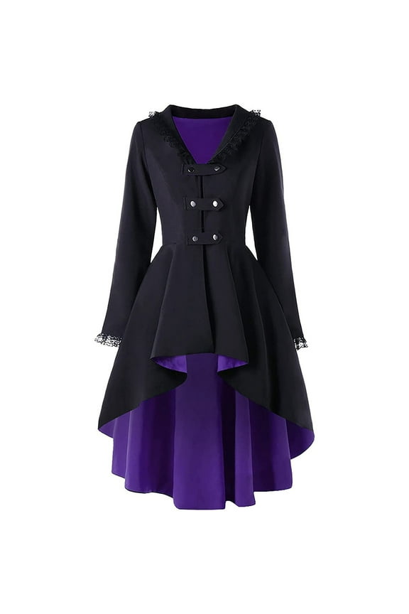 Solid Color Shacket Jacket Casual V-Neck Long Sleeve Lightweight Womens Winter Coat Retro Irregular Swing Lace Splice Bandage Formal Top Plus Size Sueras Mujer Purple L