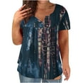 thumbnail image 1 of Fall for Savings ! BVnarty Women's Top Short Sleeve Lightweight Tunic Top For Leggings Henley Neck Floral Printed Comfy Trendy Casual Pleated Irregular Hem Pullover Blouse Navy XXXXL, 1 of 9