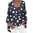 thumbnail image 1 of BVnarty Womens Tops V-Neck Tunic Tops Swing Hem Long Tops Comfy Casual Long Sleeve Polka Dots Plus Size Blouses Clothes Sets for Girlfriend Wife Fashion Oversized Pullover Navy XXL, 1 of 5