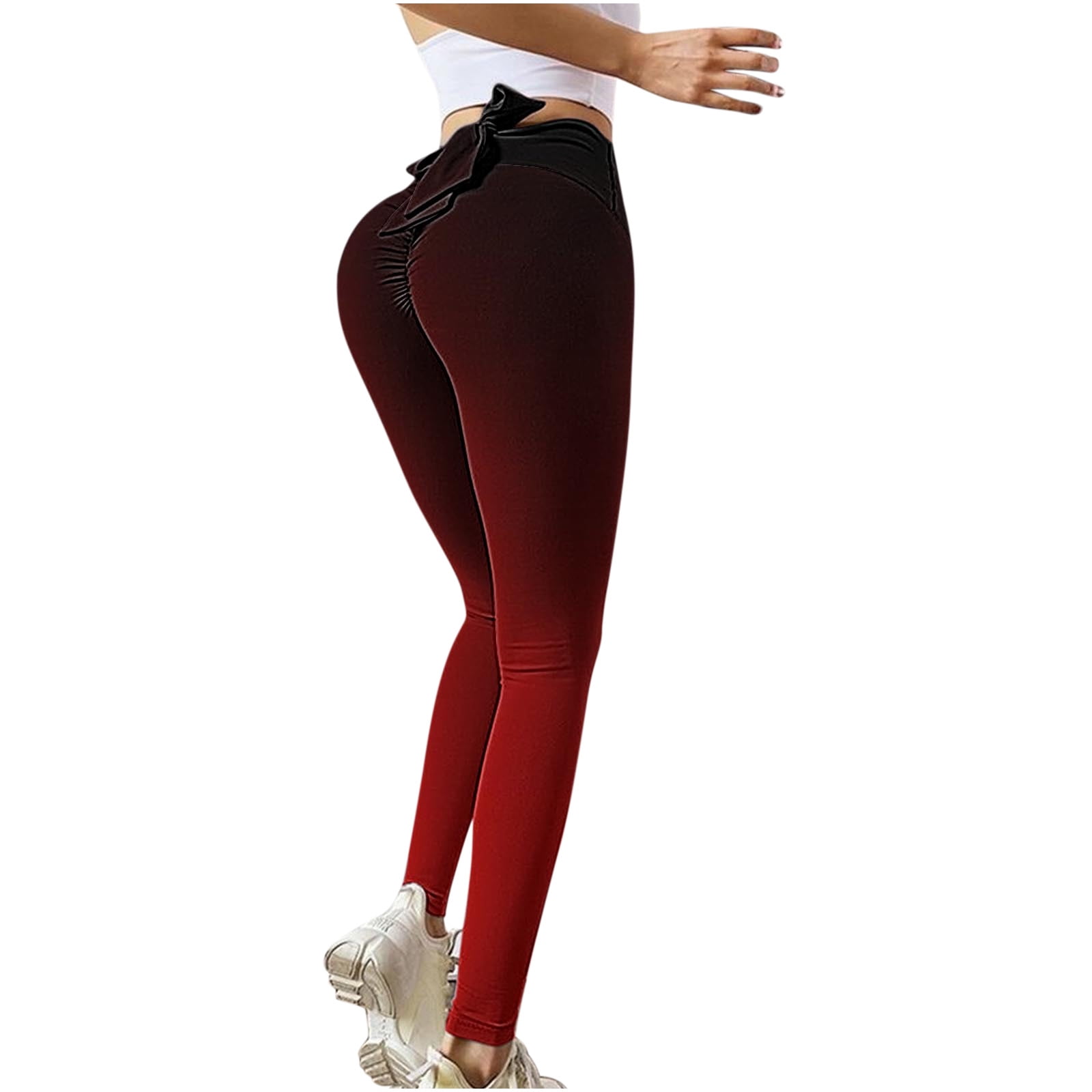 Black and Red Ombre Yoga Leggings, Gradient Women Girls Workout
