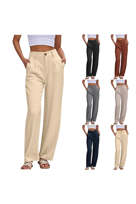 BiZtdJrK Dress Pants for Women Loose Wide Leg Suit Pant Business Casual Office Work Trousers with Pockets Gray S
