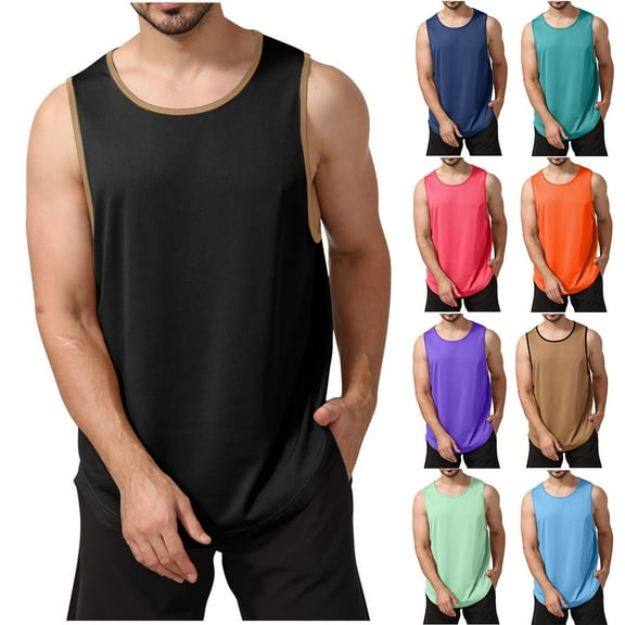BiZtdJrK Mens Sleeveless Workout Tops Casual Round Neck Tank Top Fashion Color Block Shirts Gym Running Fitness Athletic Vest Mint Green XXL