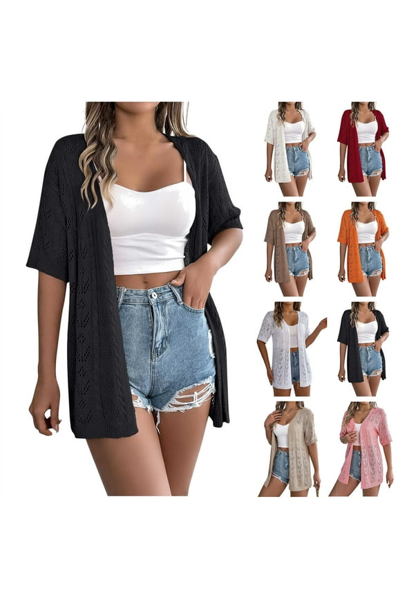 BiZtdJrK Womens Cardigan Sweaters Lightweight Short Sleeve Crochet Kimono Outwear Casual Open Front Shrugs Shirts Khaki XL