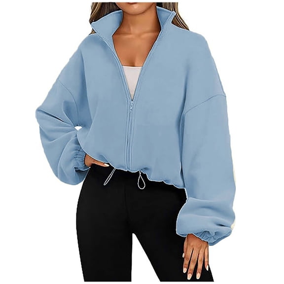 Bxsruta Jackets for Women, Women's Fashionable Fleece Sports Jacket with Standing Collar and Plush Zipper Jacket, Blue L