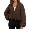thumbnail image 1 of Fall Savings! Bxsruta Jackets for Women, Women's Fashionable Fleece Sports Jacket with Standing Collar and Plush Zipper Jacket, Brown S, 1 of 5
