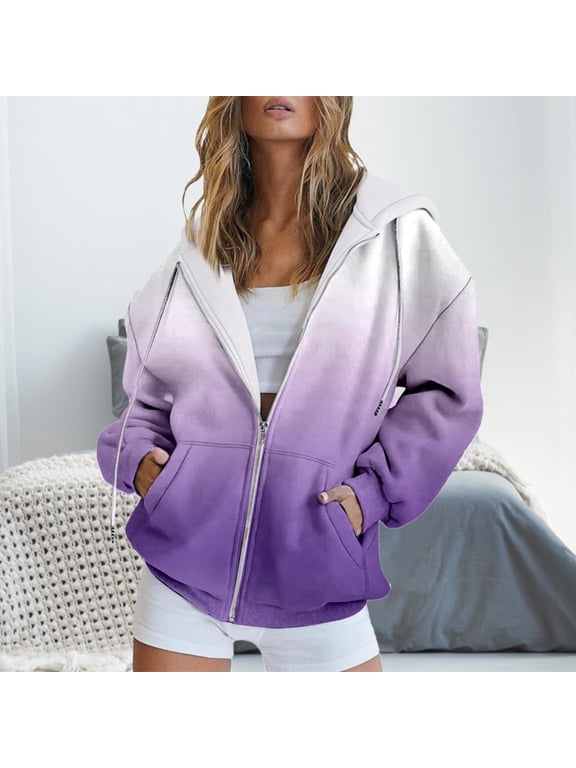 Clothing Hoodie Women Spring And Autumn Fashion Hooded Sweatshirt Long Sleeve Pocket Zipper Sports Jacket Loose Gradient Printing Women's Hooded Sweatshirt