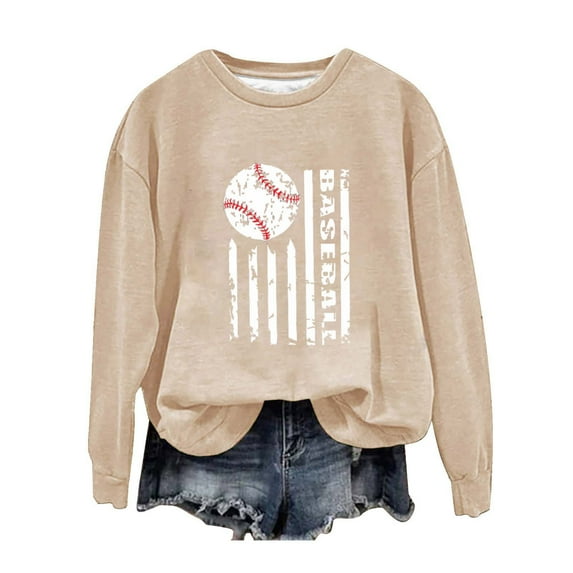 Fall Savings Clearacne Sweatshirt for Women Women's Baseball Printed Crew Neck Multi Color Multi Size Crew Neck Hoodless Long Sleeve Sweatshirt