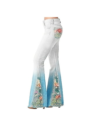 iEFiEL Girls High Waist Ruffle Hem Flared Denim Pants Casual Bell Bottom  Jeans 