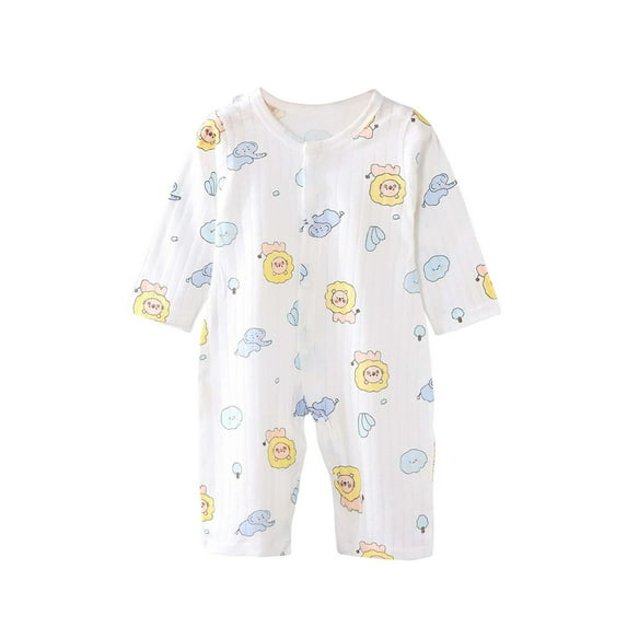 abtuhar Rompers for Girls,Toddler Jumpsuit Newborn Printing Romper Long Sleeve Button Crawling Clothes White 12-18 Months