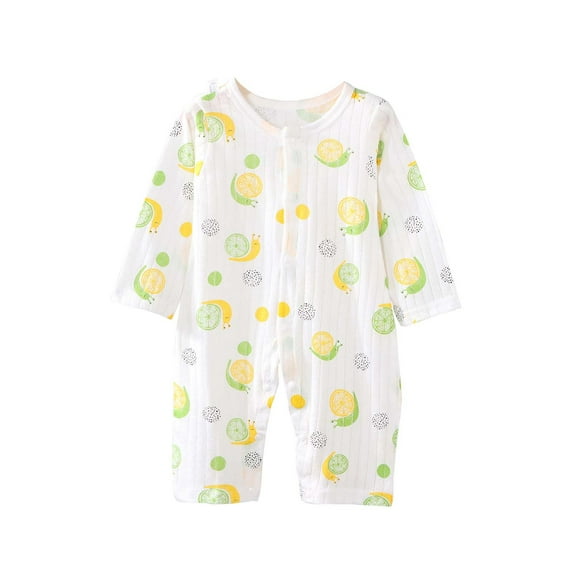 abtuhar Rompers for Girls,Toddler Jumpsuit Newborn Printing Romper Long Sleeve Button Crawling Clothes White 3-6 Months