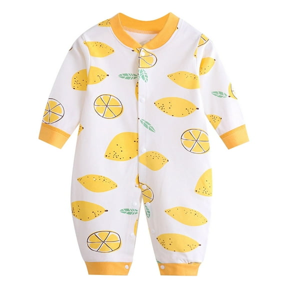 Abtuhar Toddler Boy Pajamas,Toddler Printing Newborn Cotton Button V-Neck Long Sleeved Long Rompers Yellow 9-12 Months