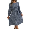 thumbnail image 1 of abtuhar Womens Summer Dresses,Women's Fall New Casual Long Sleeve Floral Hem Pleated Skirt Plus Size Dresses,Dark Blue, 1 of 5