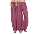 thumbnail image 1 of ibuvkizy 2PC Wide Leg Pants Women Casual Trousers Solid Drawstring Waist Long Pants with Pocket Hot Pink,XL, 1 of 5