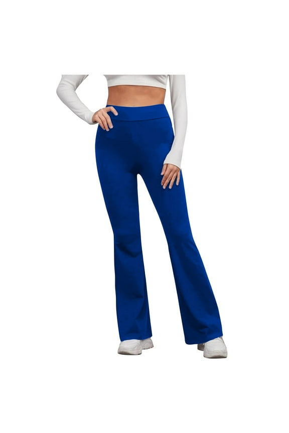 Wide Leg Pants Woman High Rise Bell Bottom Pants Solid Color Casual Flare Pants Stretchy Loose Trousers Blue,XXL