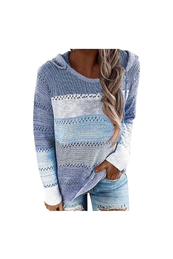 gakvov Plus Size Sweaters For Women Fall Clothes Color Block Bohoknit Oversized Sweatshirt Loose Long Sleeve Crew Neck Drawstring Boho Pullover Tops