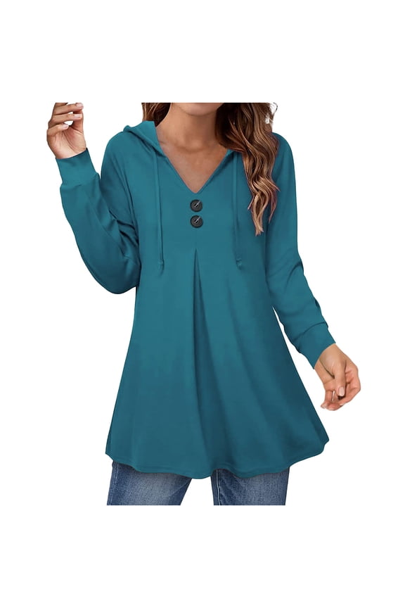 Fall Plus Size Sweaters for Womens Fall Clothes Long Sleeve Tops Hooded Tunic Tops Button Swing Pullover Hoodie Sweatshirts