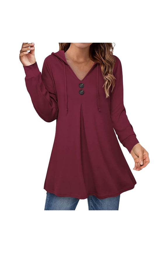 Fall Plus Size Sweaters for Womens Fall Clothes Long Sleeve Tops Hooded Tunic Tops Button Swing Pullover Hoodie Sweatshirts